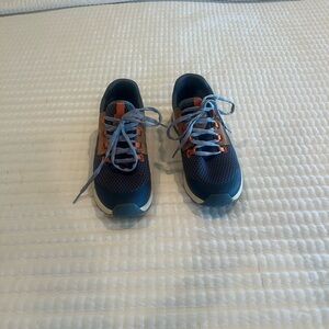 Navy Blue Athletic Sneakers with Orange Accents